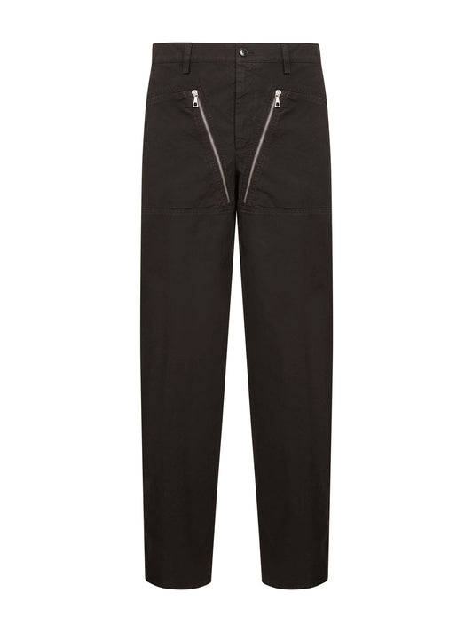 Pantaloni dritti in tela di cotone marrone<BR/>
