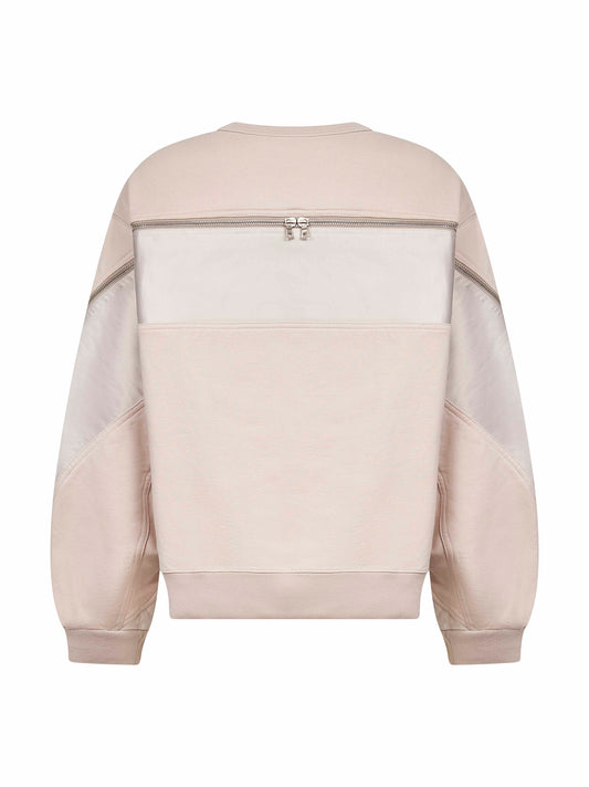 Felpa girocollo rosa con pannelli a contrasto