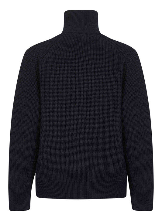 Black wool knit zip-up cardigan