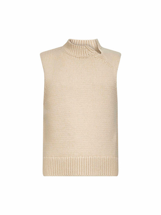 Ecru wool and cashmere knit vest