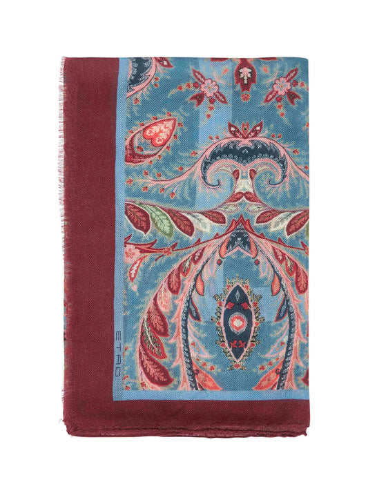 Light blue wool and cashmere blend printed scarf