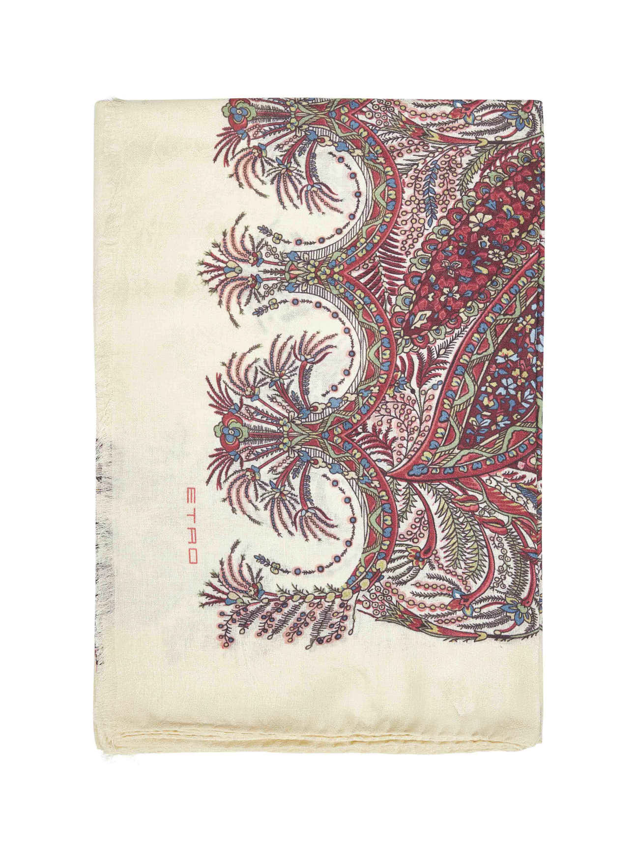Burgundy cashmere-modal blend printed scarf