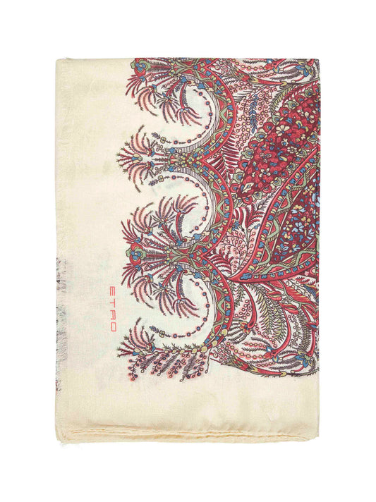Burgundy cashmere-modal blend printed scarf