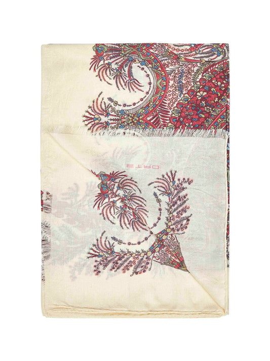 Burgundy cashmere-modal blend printed scarf