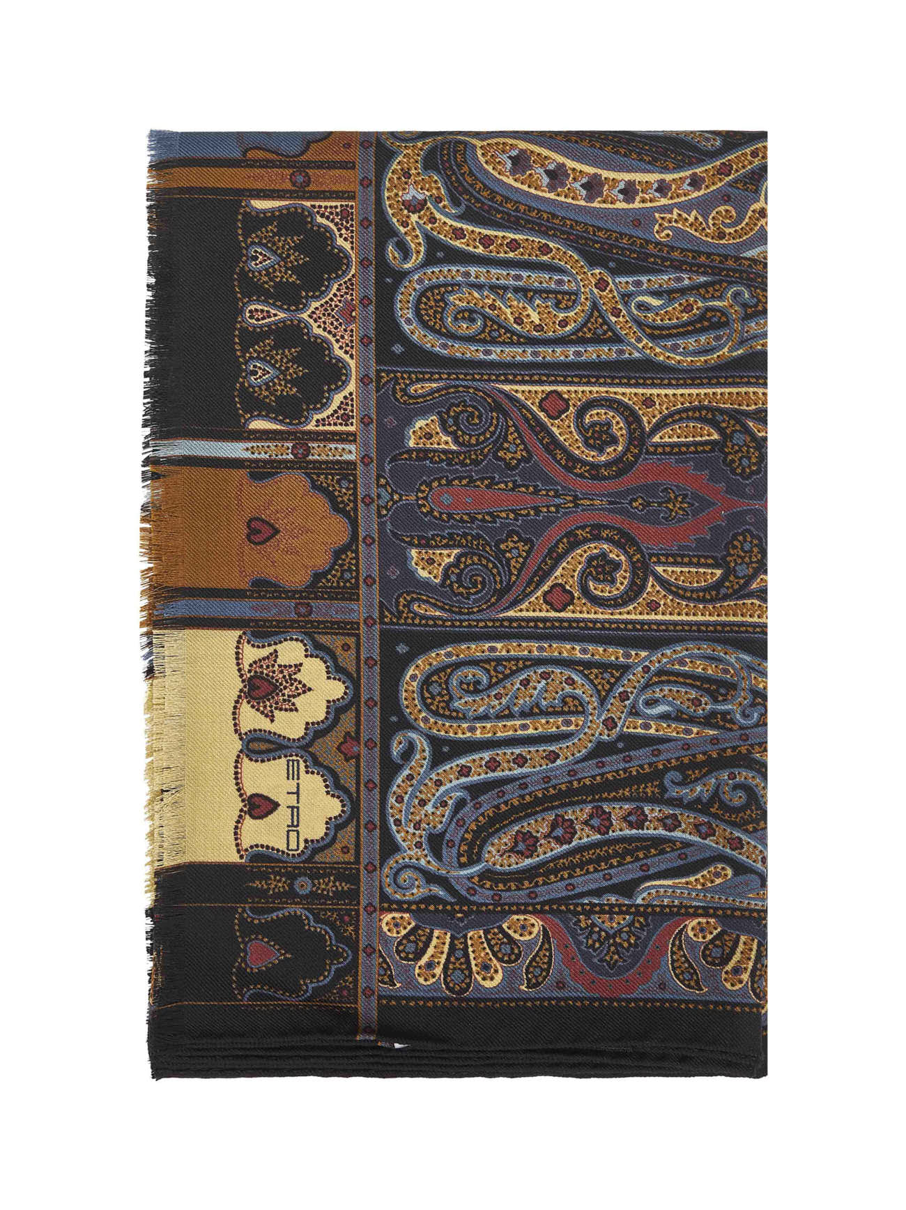 Black Paisley print wool and silk scarf