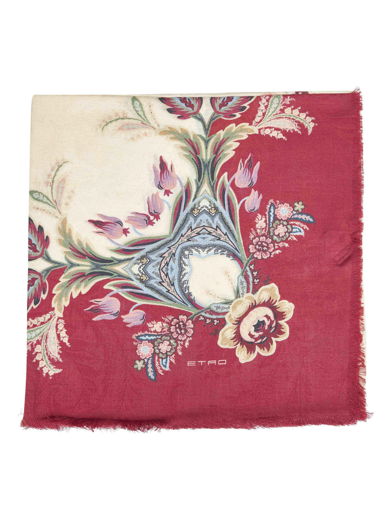 Beige floral jacquard cashmere blend shawl