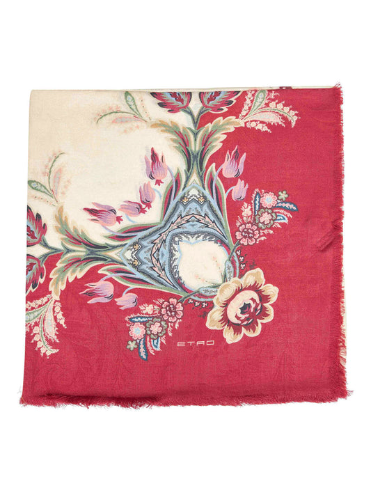 Beige floral jacquard cashmere blend shawl