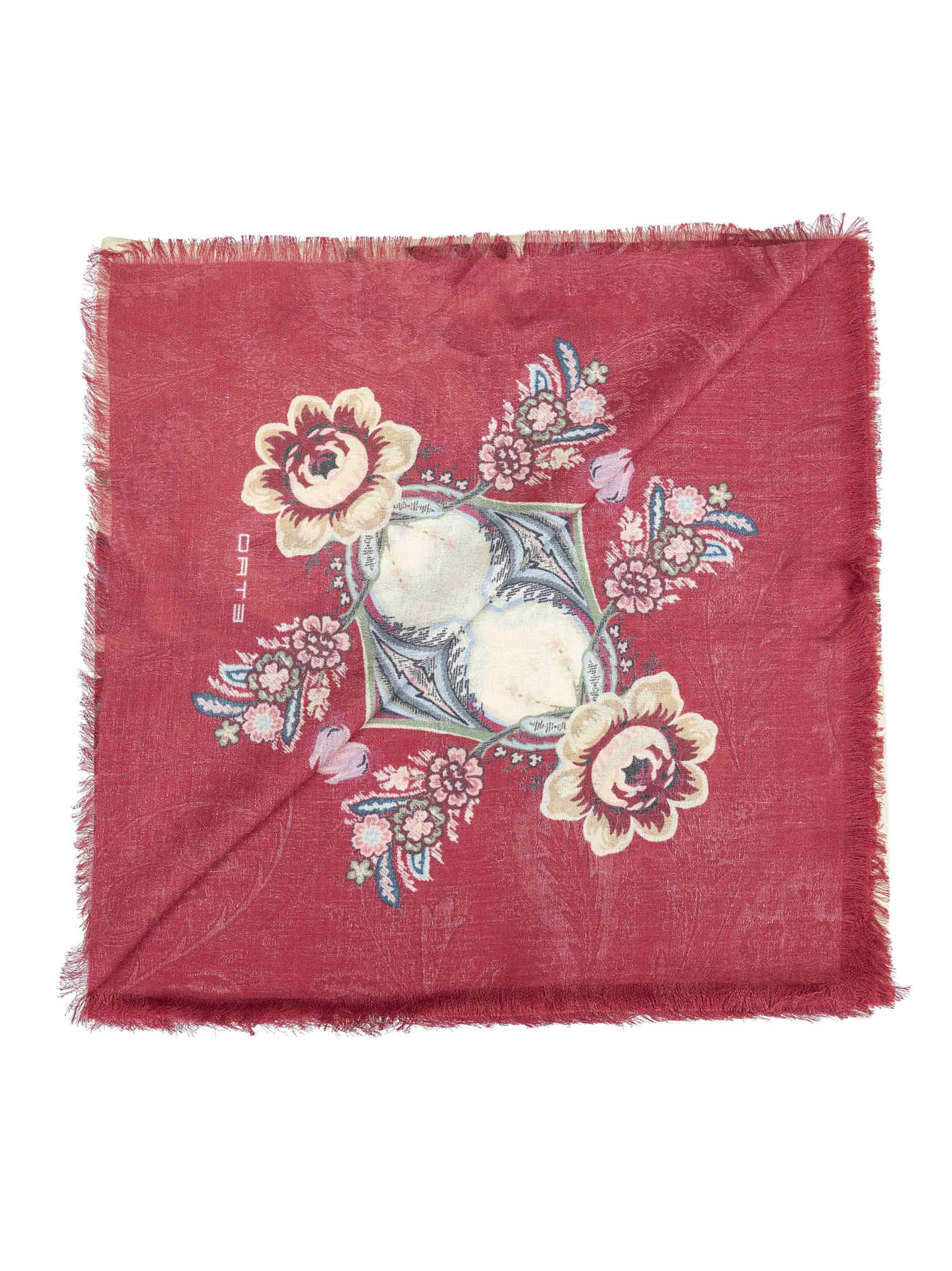 Beige floral jacquard cashmere blend shawl