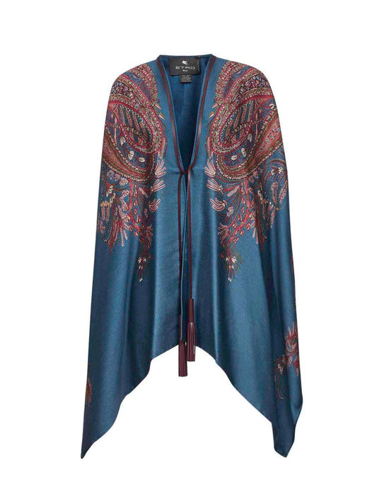 Light blue floral Paisley pattern diagonal twill cape