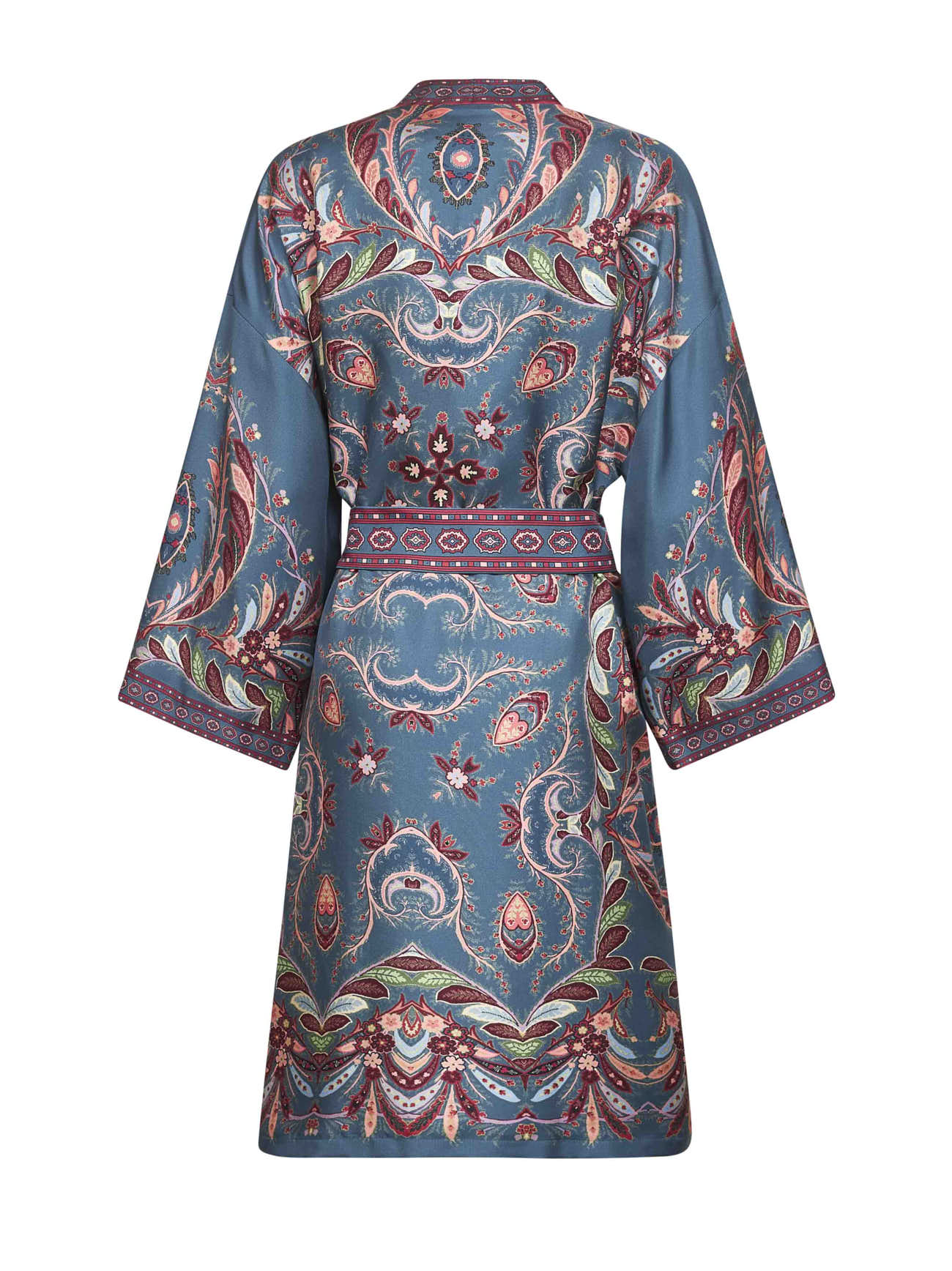 Blue printed silk twill long kesa