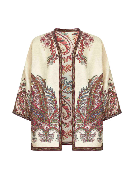 Beige floral Paisley bouclé short kesa
