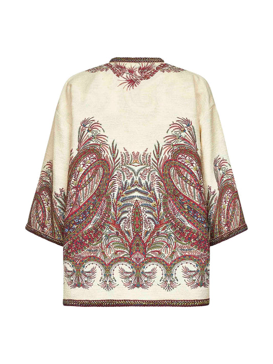 Beige floral Paisley bouclé short kesa