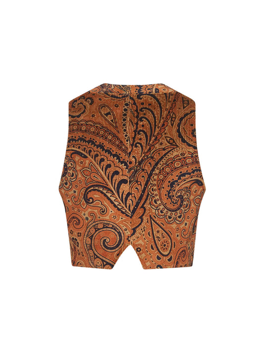 Orange Paisley print corduroy vest