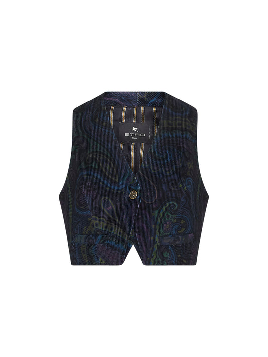 Blue Paisley print corduroy vest