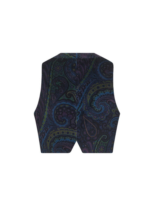 Blue Paisley print corduroy vest