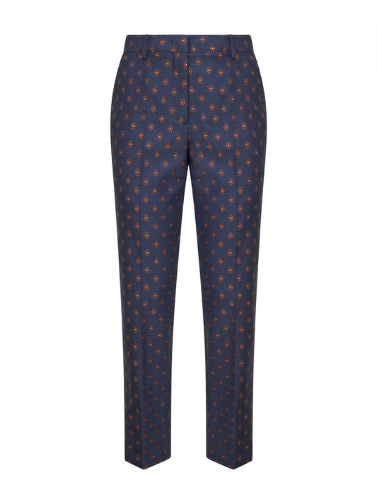 Pantaloni a sigaretta in misto lana jacquard blu