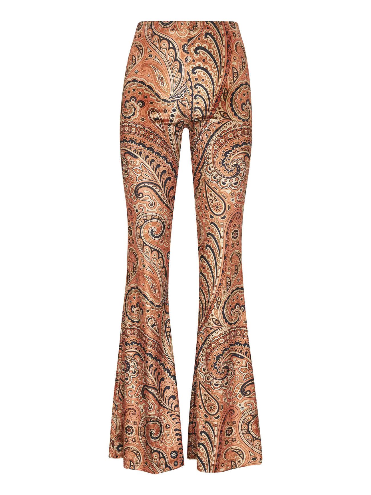 Orange Paisley print stretch chenille flared trousers