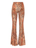 Orange Paisley print stretch chenille flared trousers