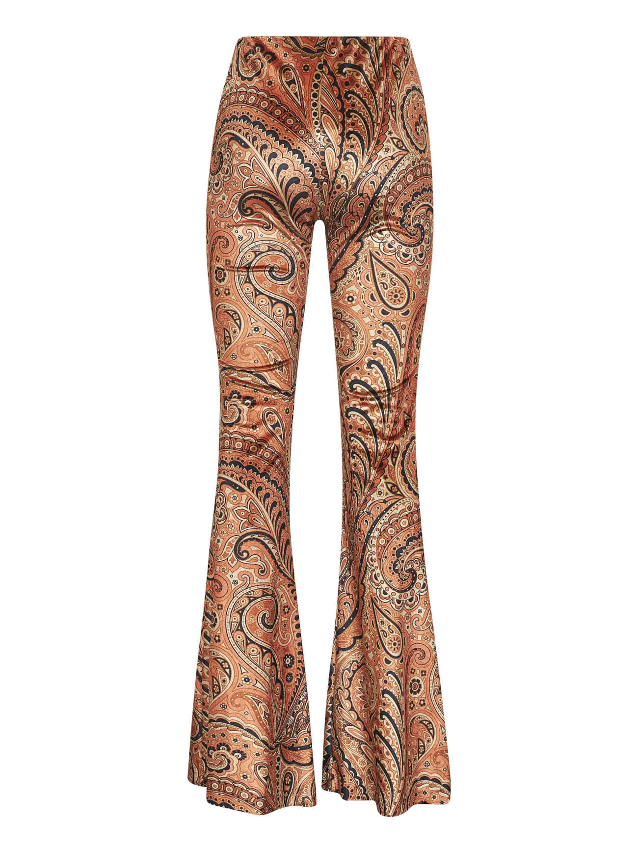 Orange Paisley print stretch chenille flared trousers
