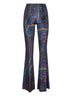 Blue Paisley print stretch chenille flared trousers