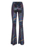 Blue Paisley print stretch chenille flared trousers