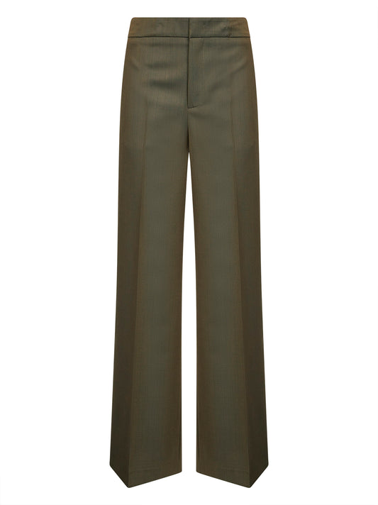 Pantaloni palazzo in misto lana verde