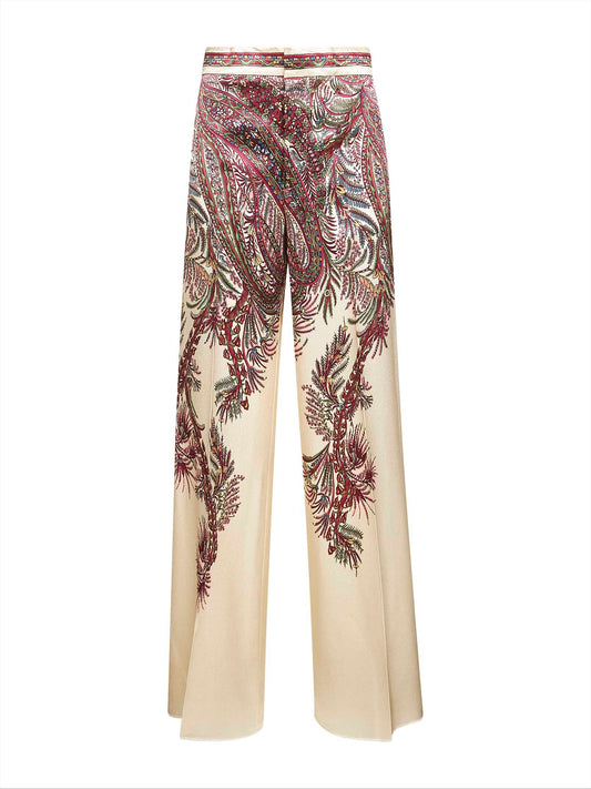 Beige printed envers satin palazzo trousers