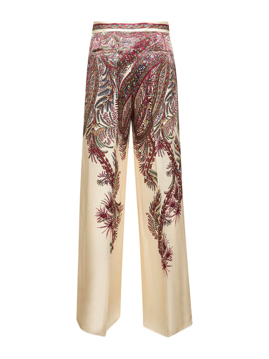 Beige printed envers satin palazzo trousers