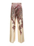 Beige printed envers satin palazzo trousers