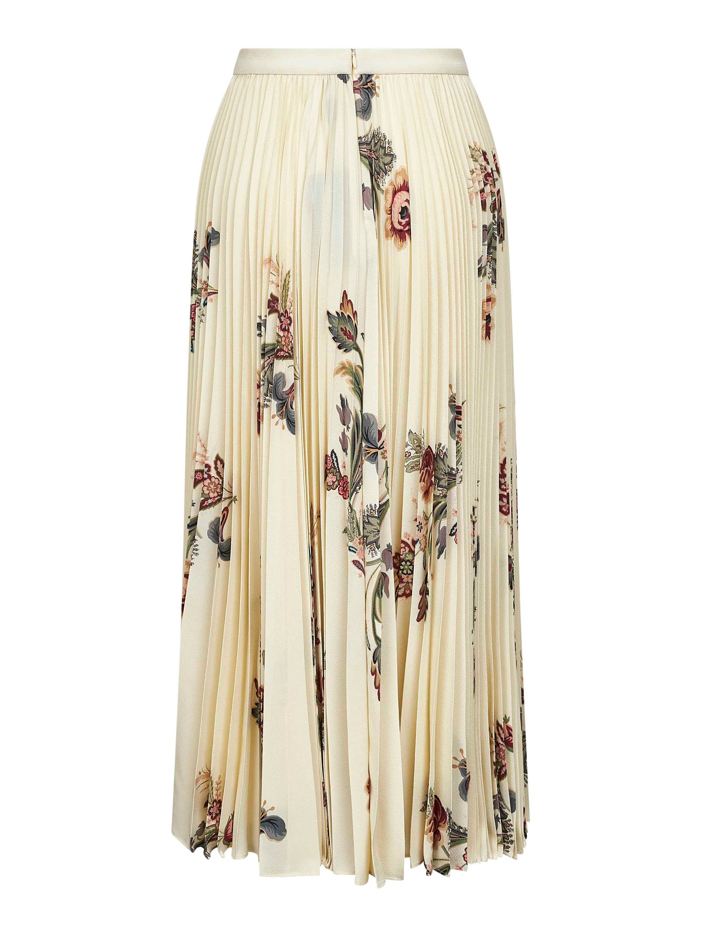 Beige floral print sablé pleated midi skirt