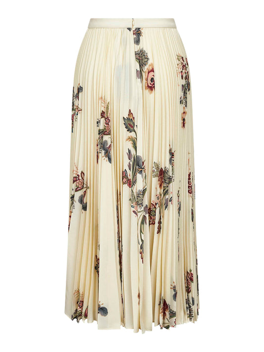 Beige floral print sablé pleated midi skirt