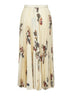 Beige floral print sablé pleated midi skirt