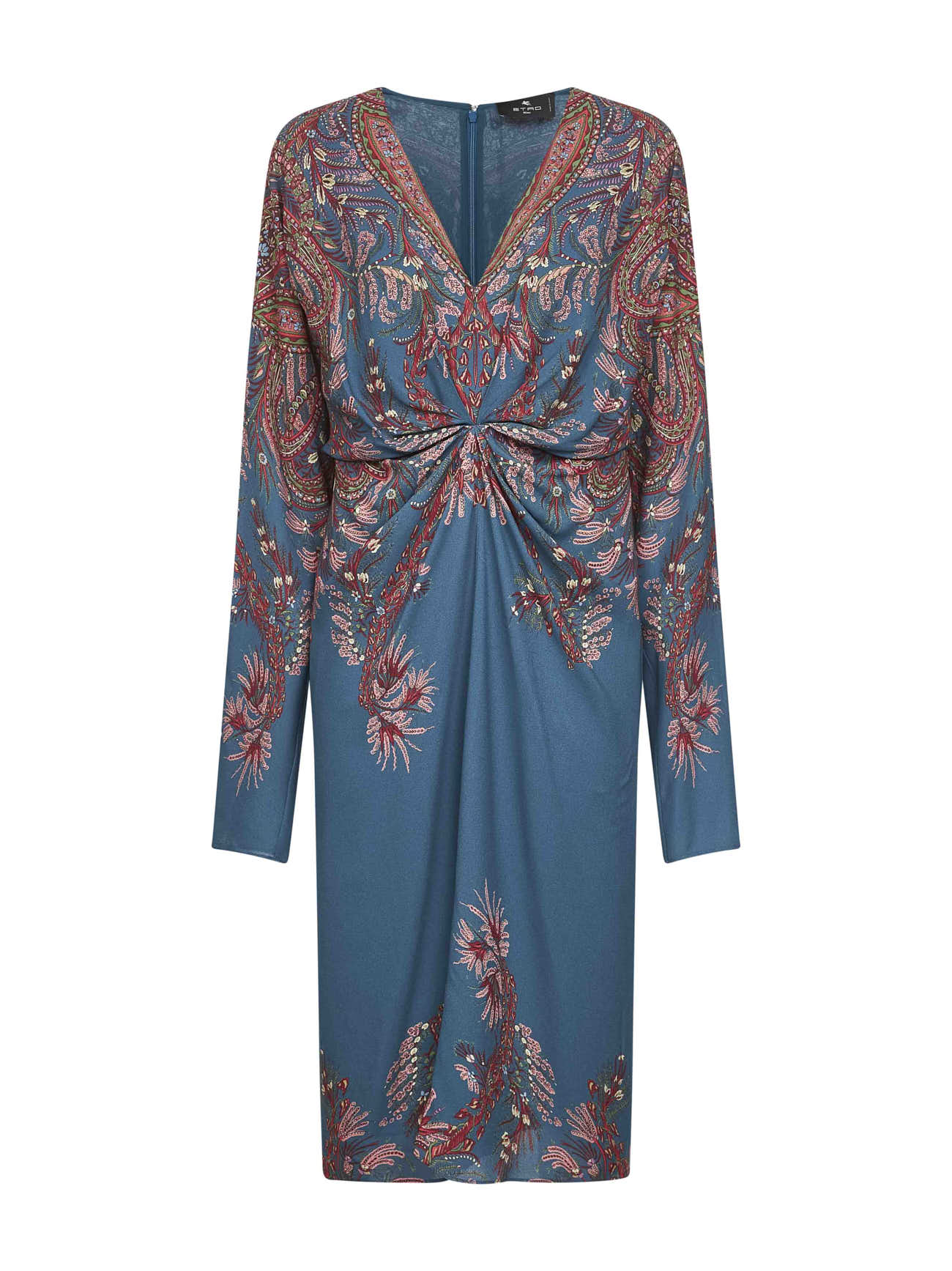 Light blue printed stretch viscose midi dress