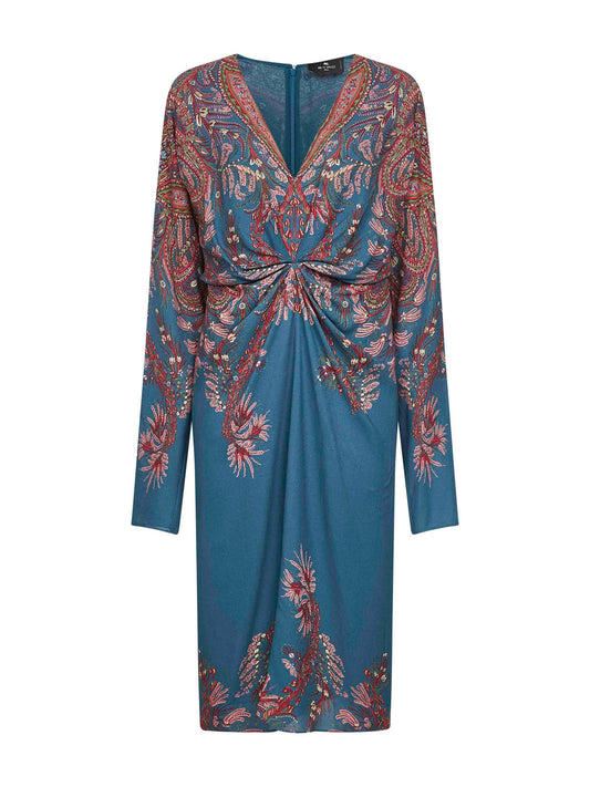 Light blue printed stretch viscose midi dress