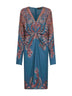 Light blue printed stretch viscose midi dress