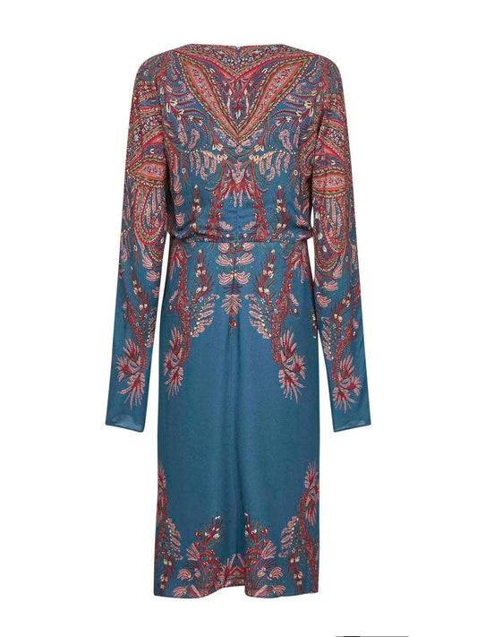 Light blue printed stretch viscose midi dress