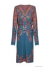 Light blue printed stretch viscose midi dress