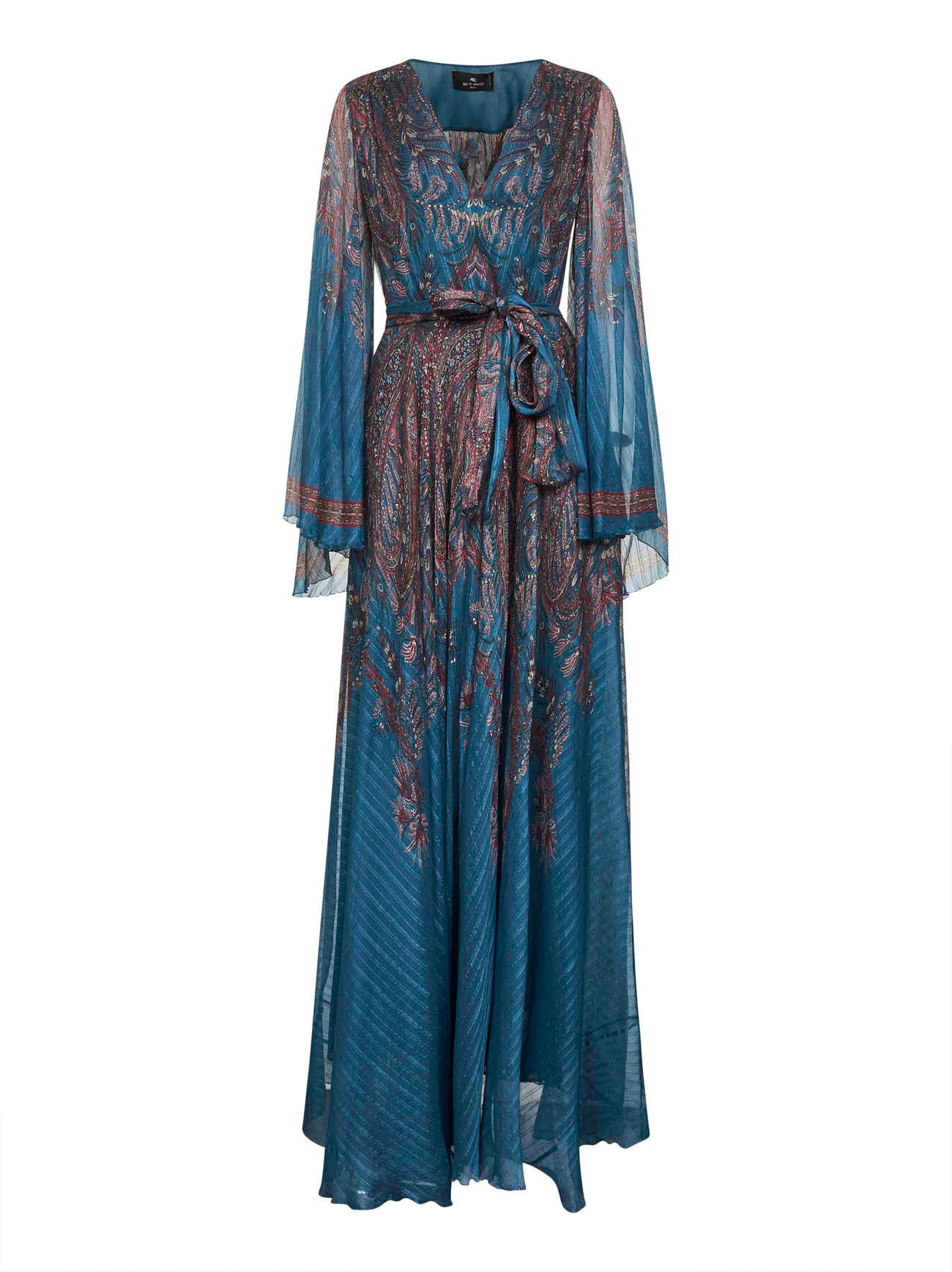 Light blue Paisley print pekin crepon long dress