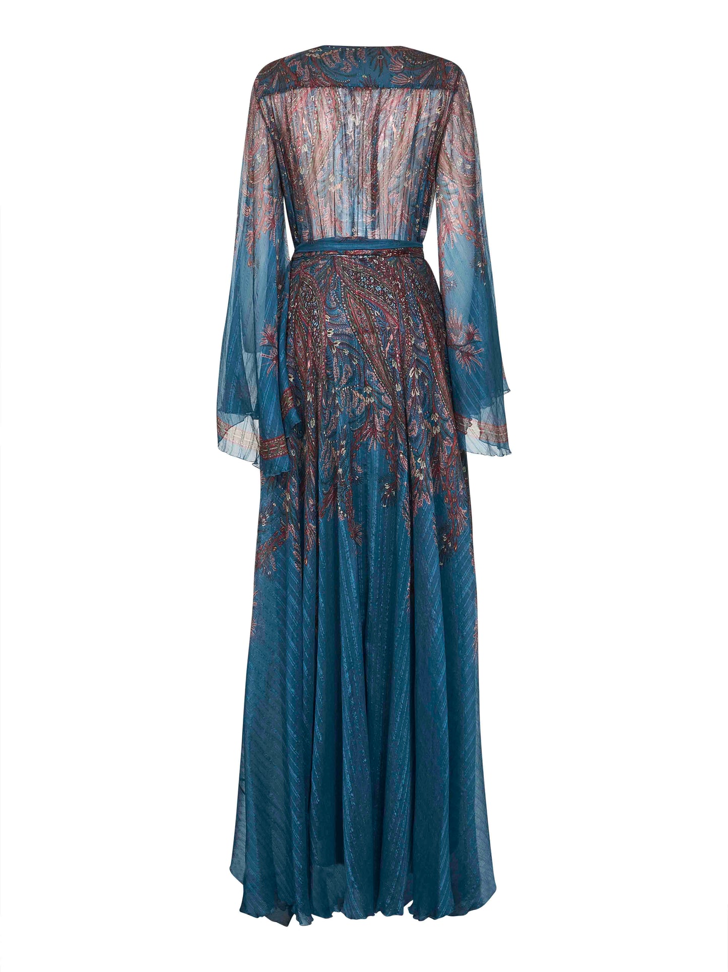 Light blue Paisley print pekin crepon long dress