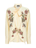 Beige floral print silk crêpe de Chine blouse
