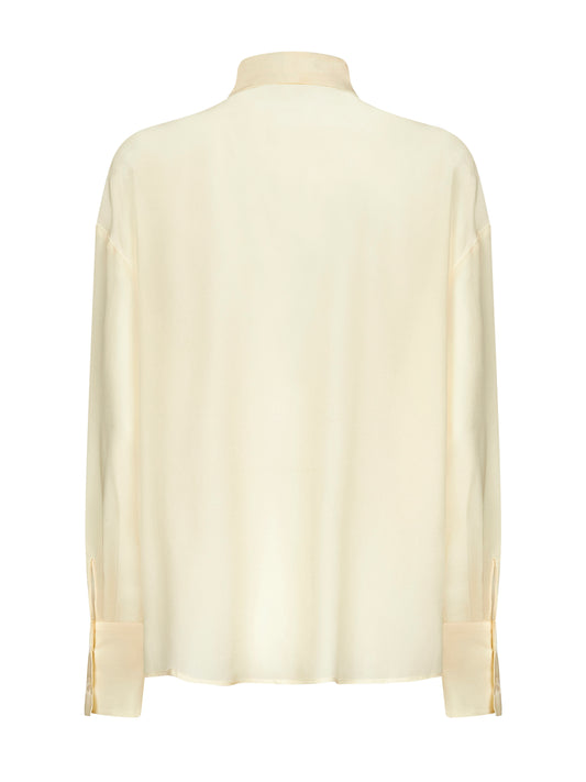 Beige floral print silk crêpe de Chine blouse