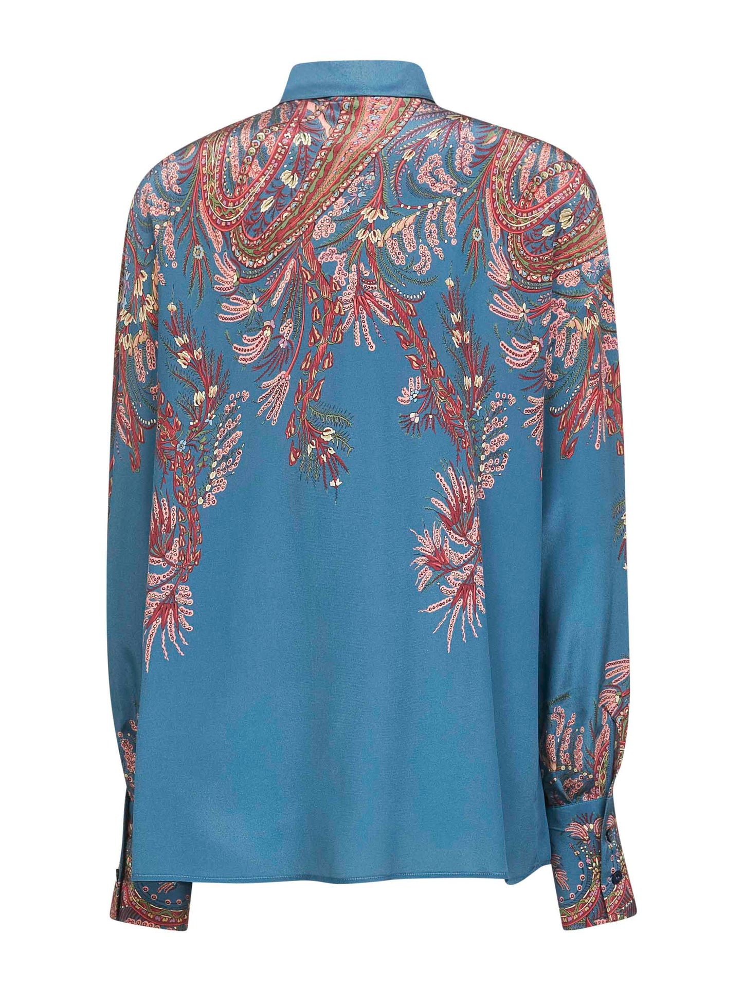 Light blue printed crêpe de Chine silk blouse