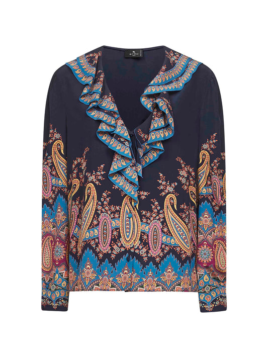 Blue Paisley print silk crêpe de Chine shirt