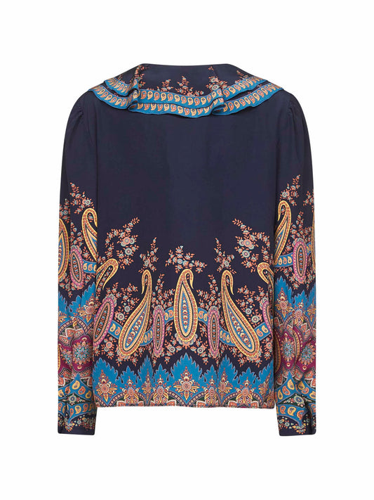 Blue Paisley print silk crêpe de Chine shirt