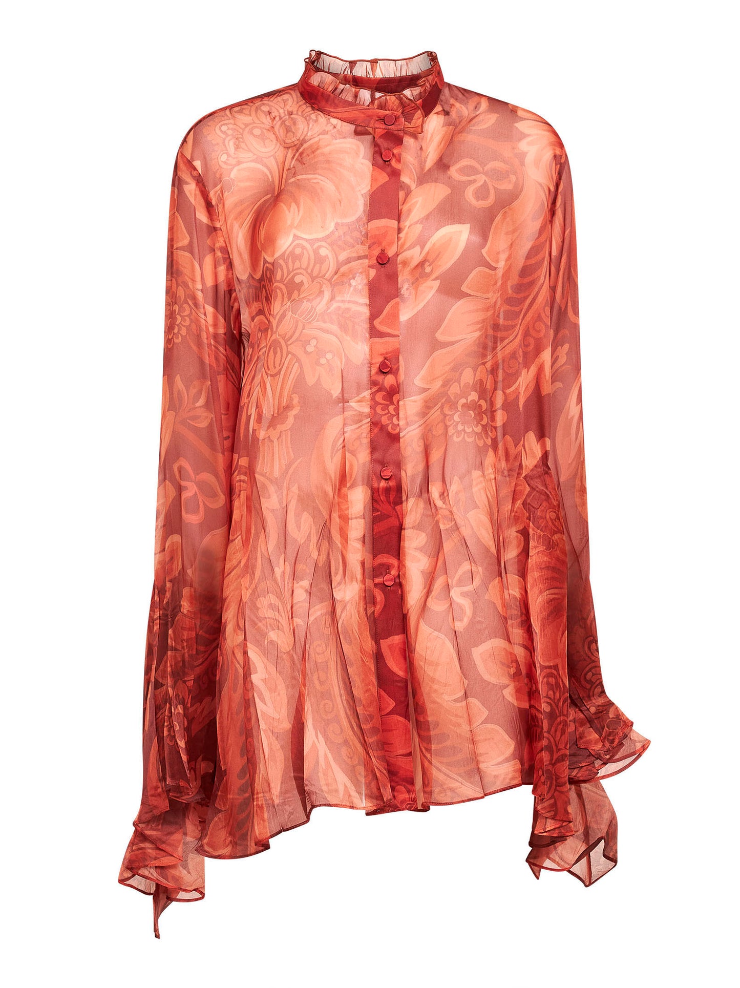 Camicia stampata in organza di seta lavata arancione