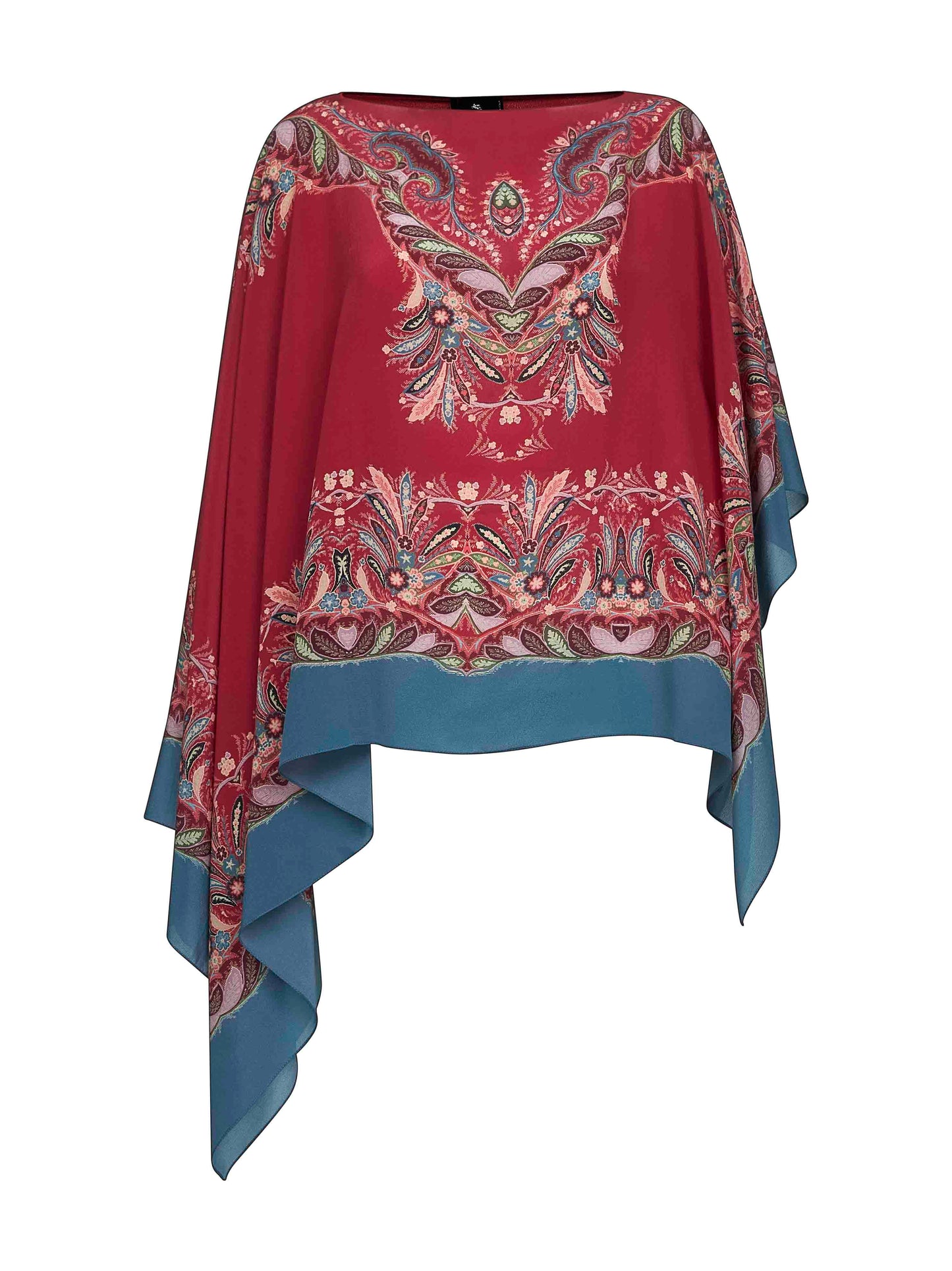 Multicolor printed crêpe de Chine silk poncho top