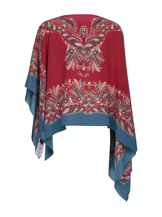 Multicolor printed crêpe de Chine silk poncho top