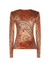 Orange Paisley print stretch chenille top