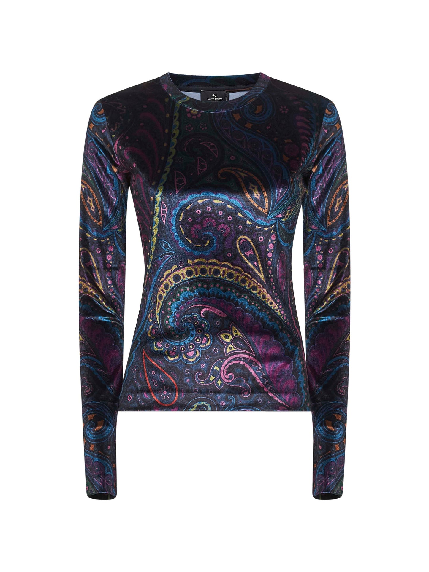 Blue Paisley print stretch chenille top