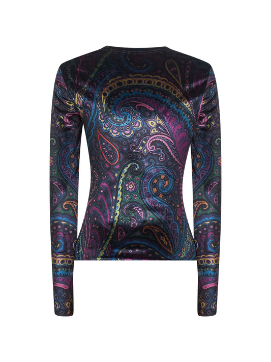 Blue Paisley print stretch chenille top